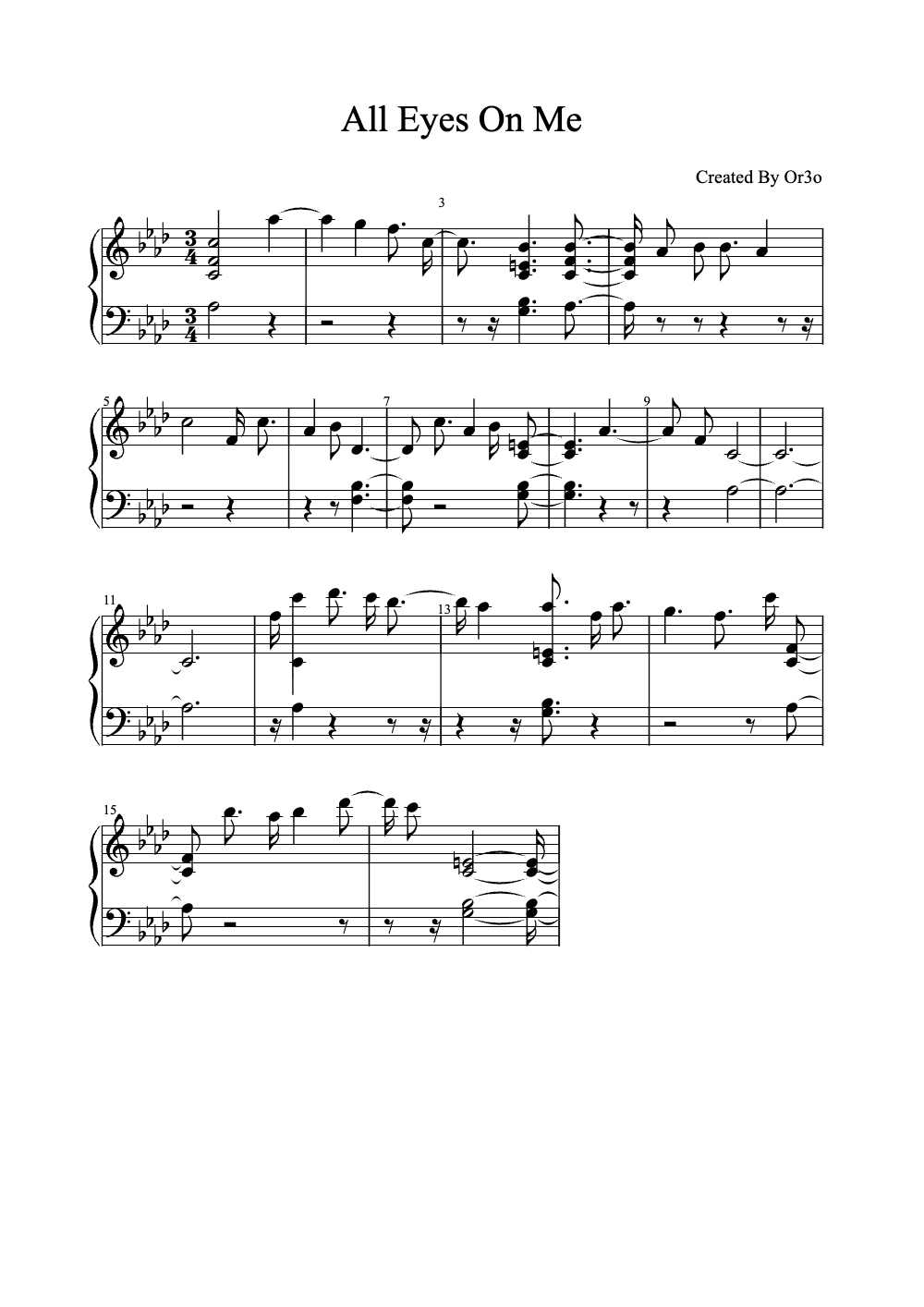 Sheet music preview for All Eyes on Me
