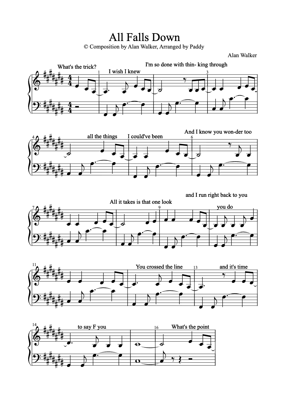 Sheet music preview for All Falls Down