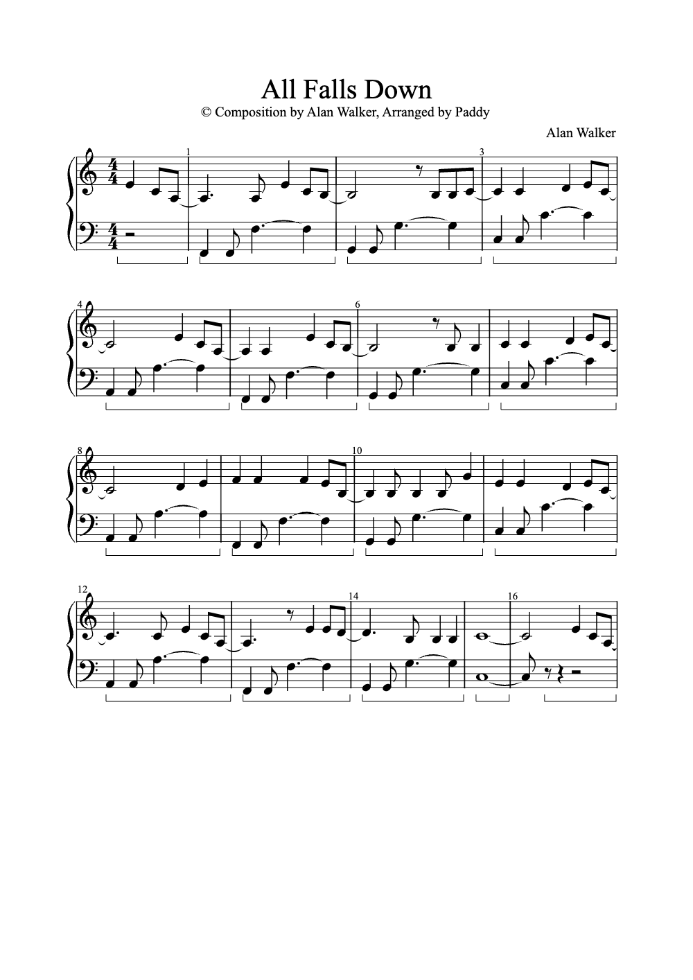 Sheet music preview for All Falls Down