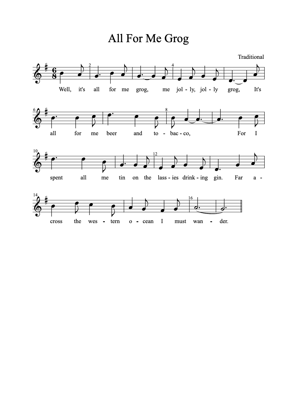 Sheet music preview for All for Me Grog