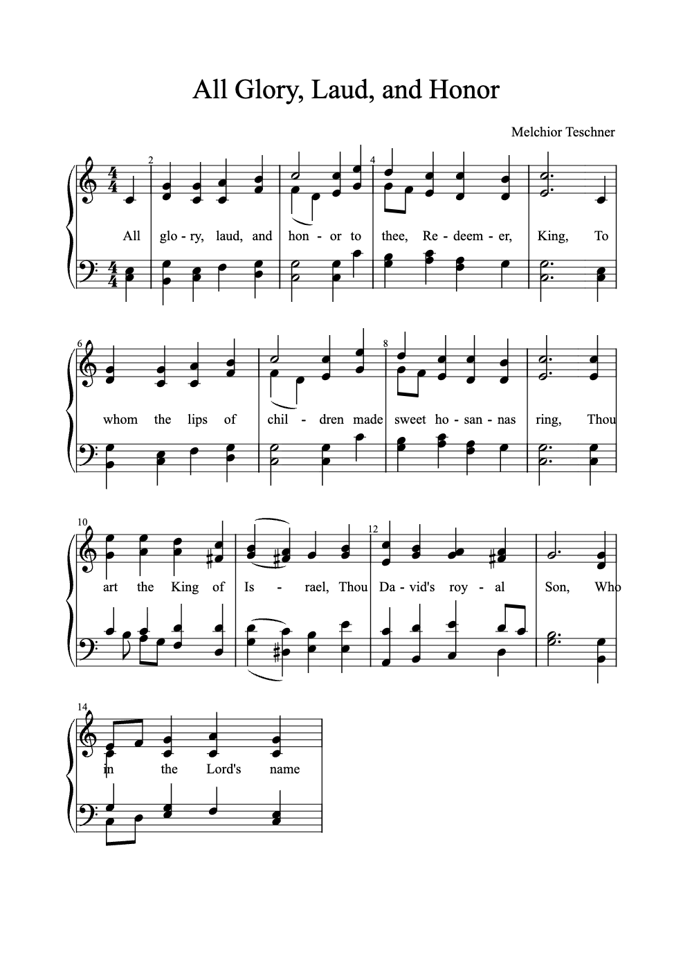 Sheet music preview for All Glory, Laud, and Honor