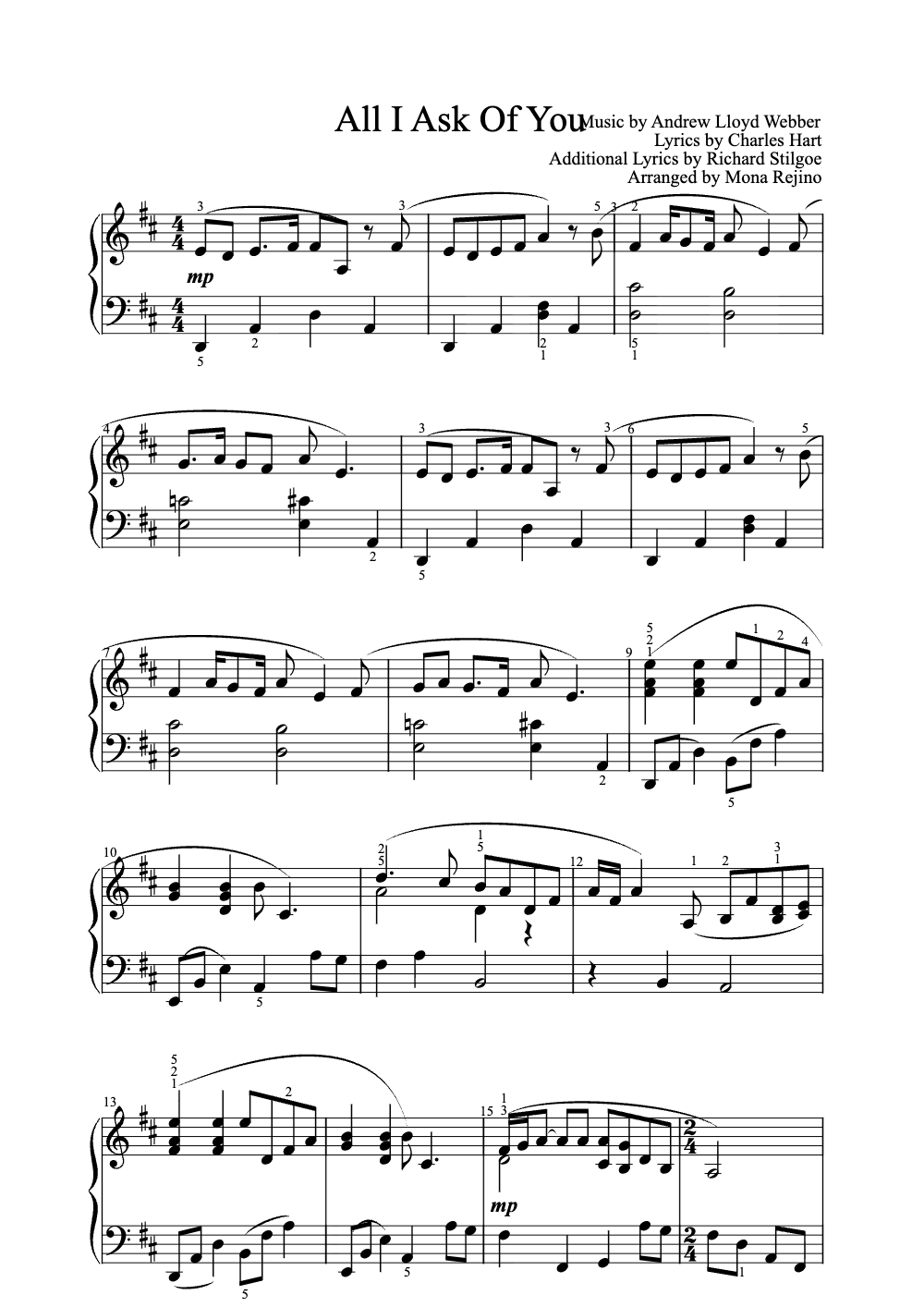 Sheet music preview for All I Ask of You