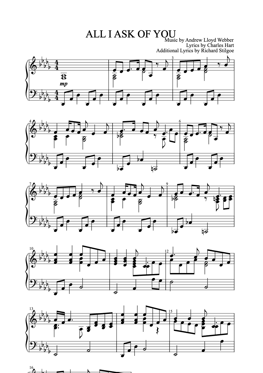 Sheet music preview for All I Ask of You