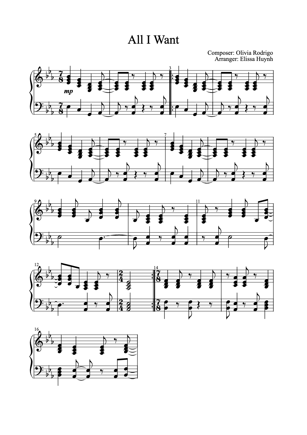 Sheet music preview for All I Want