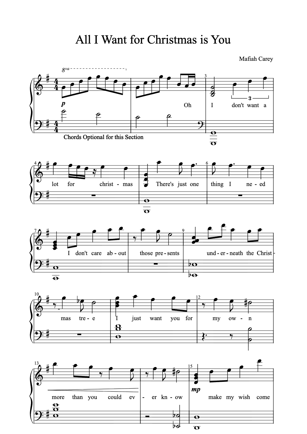 Sheet music preview for All I Want for Christmas Is You