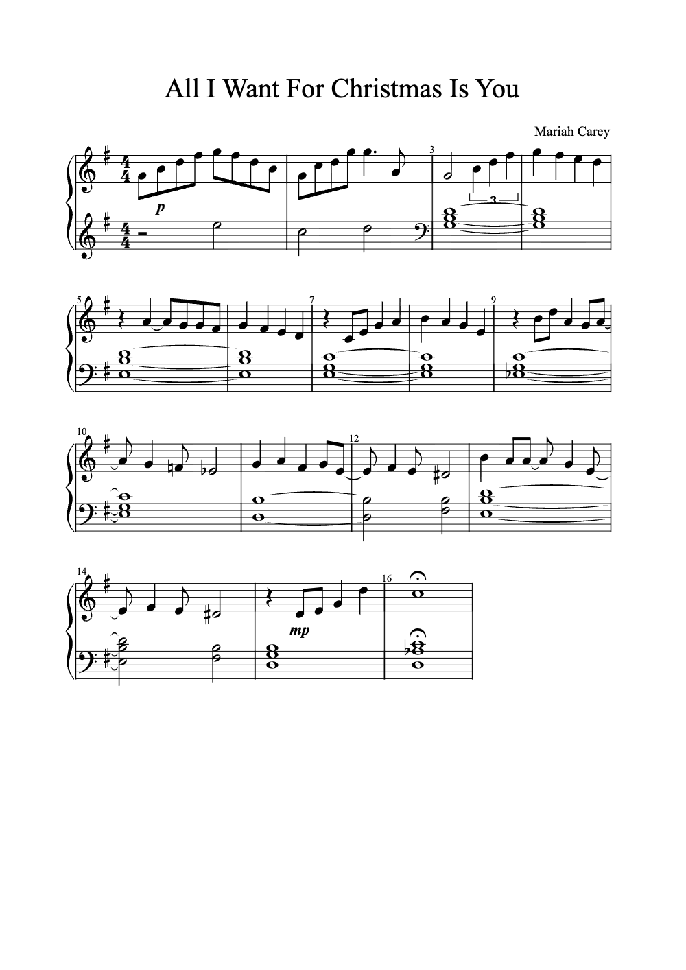 Sheet music preview for All I Want for Christmas Is You