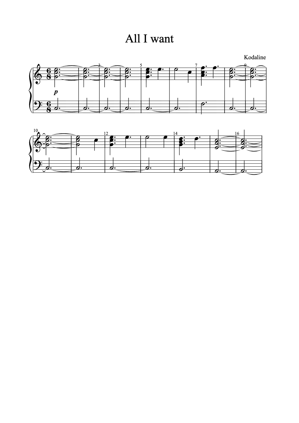 Sheet music preview for All I Want