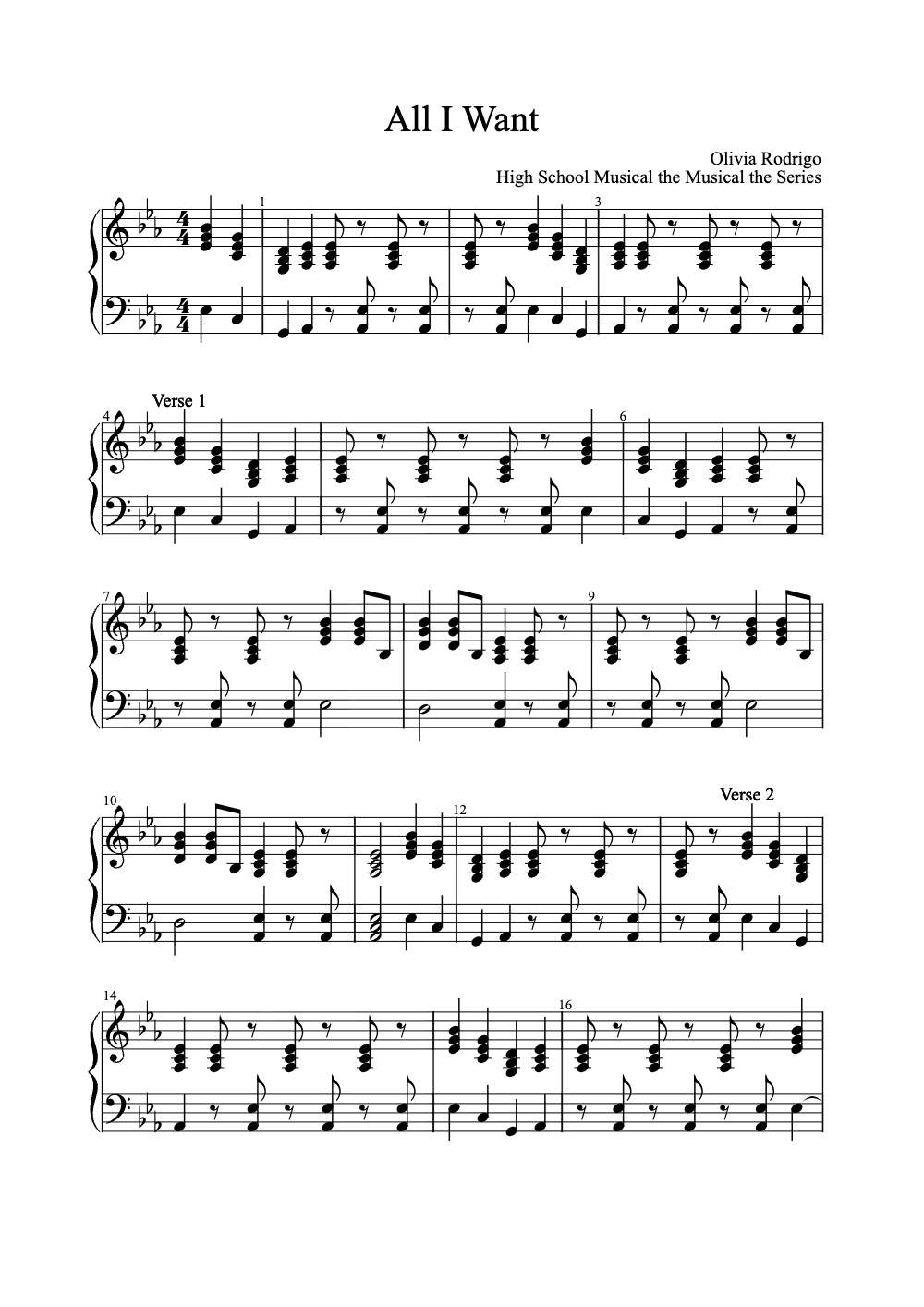 Sheet music preview for All I Want