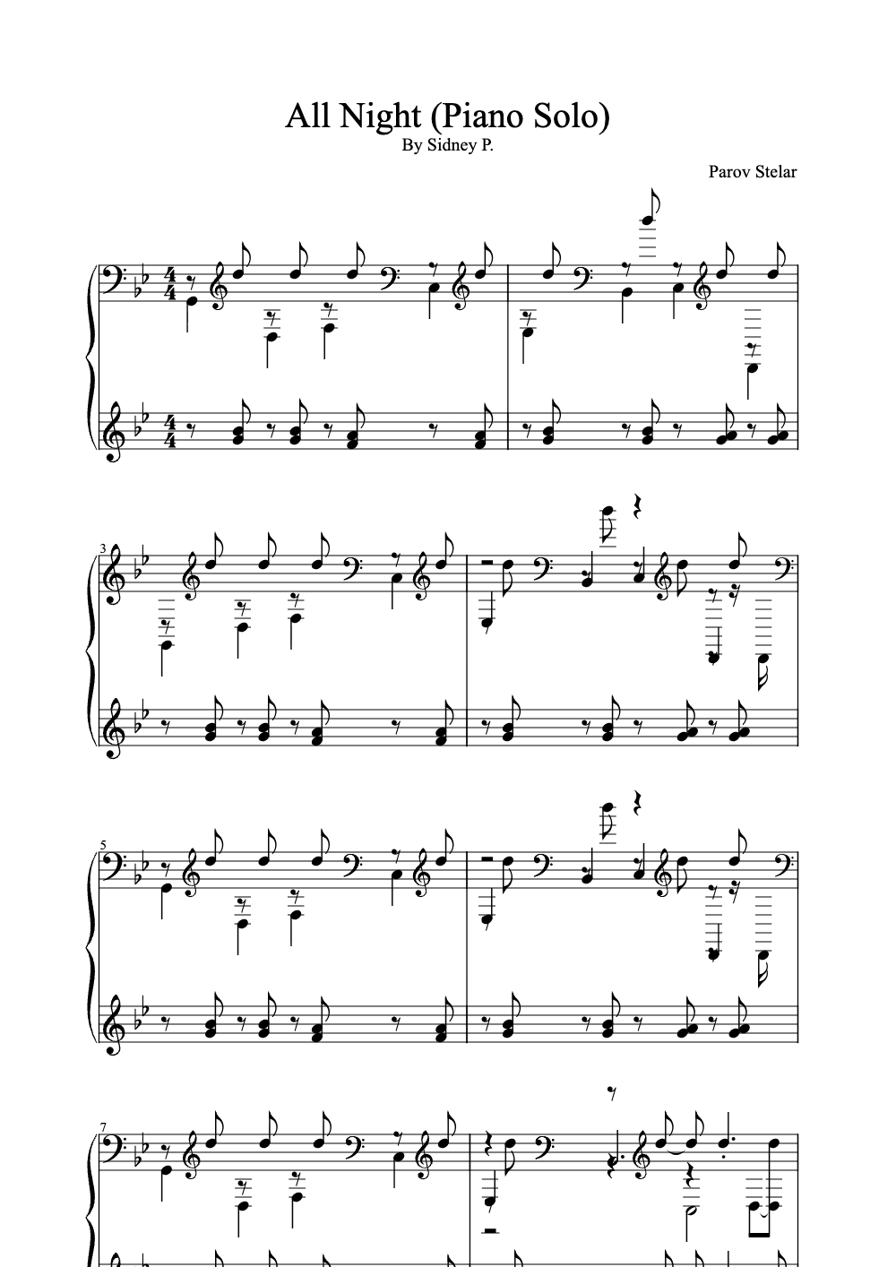 Sheet music preview for All Night