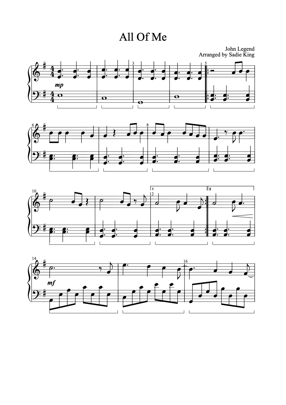 Sheet music preview for All of Me