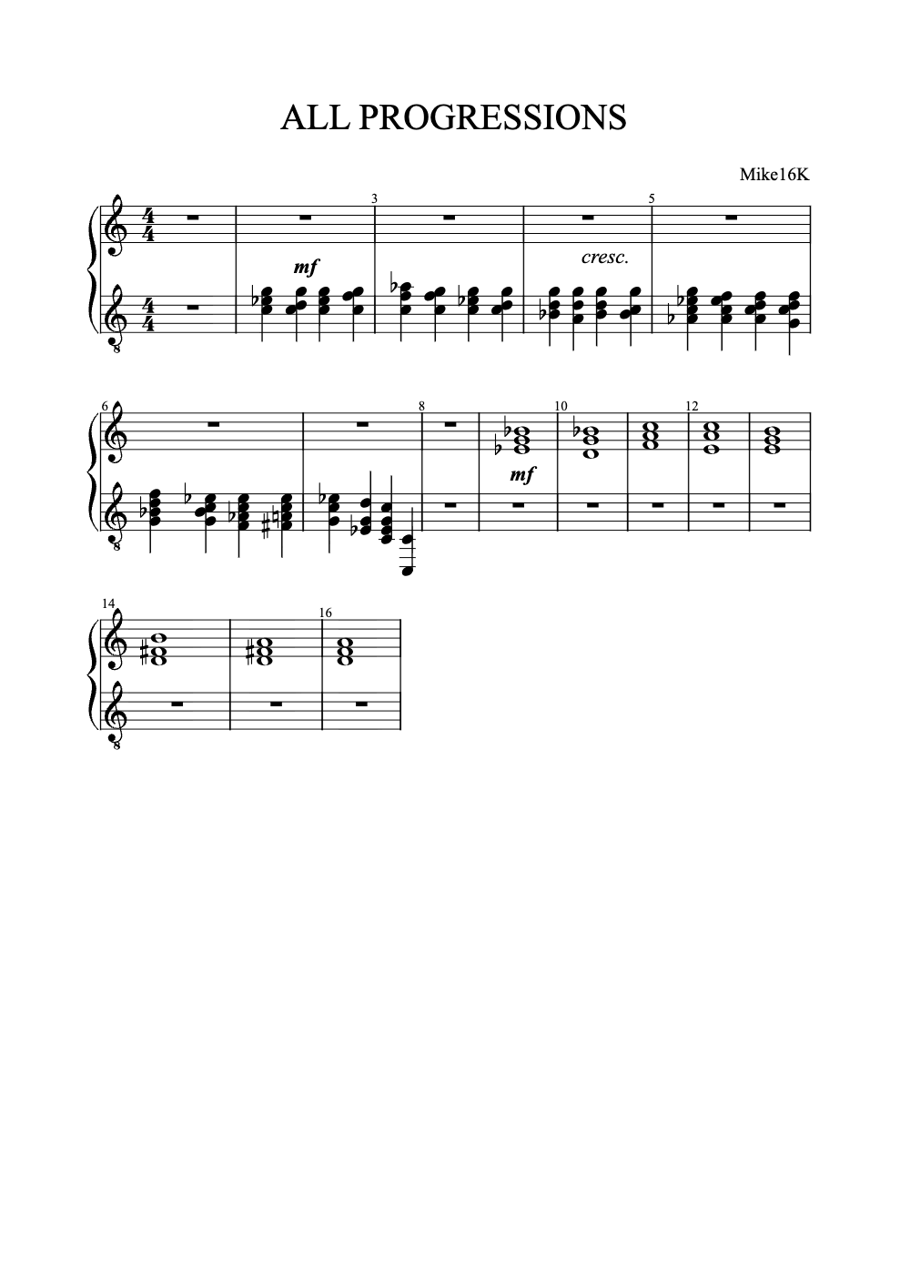 Sheet music preview for All Progressions