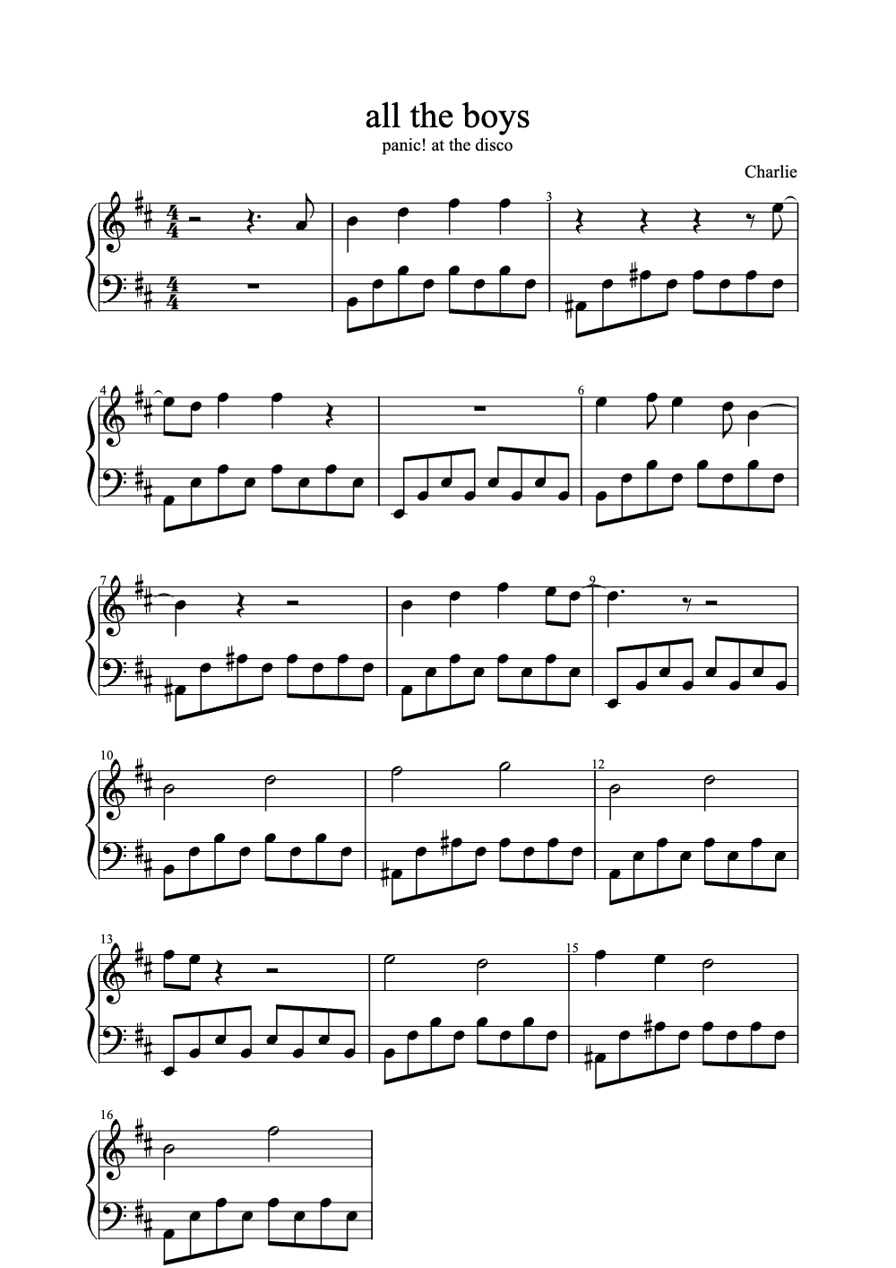 Sheet music preview for All the Boys