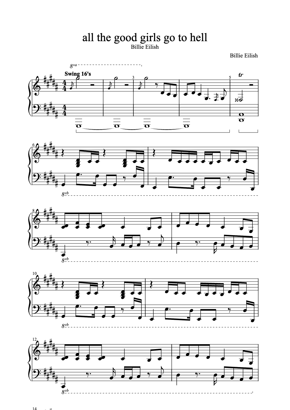 Sheet music preview for All the Good Girls Go to Hell
