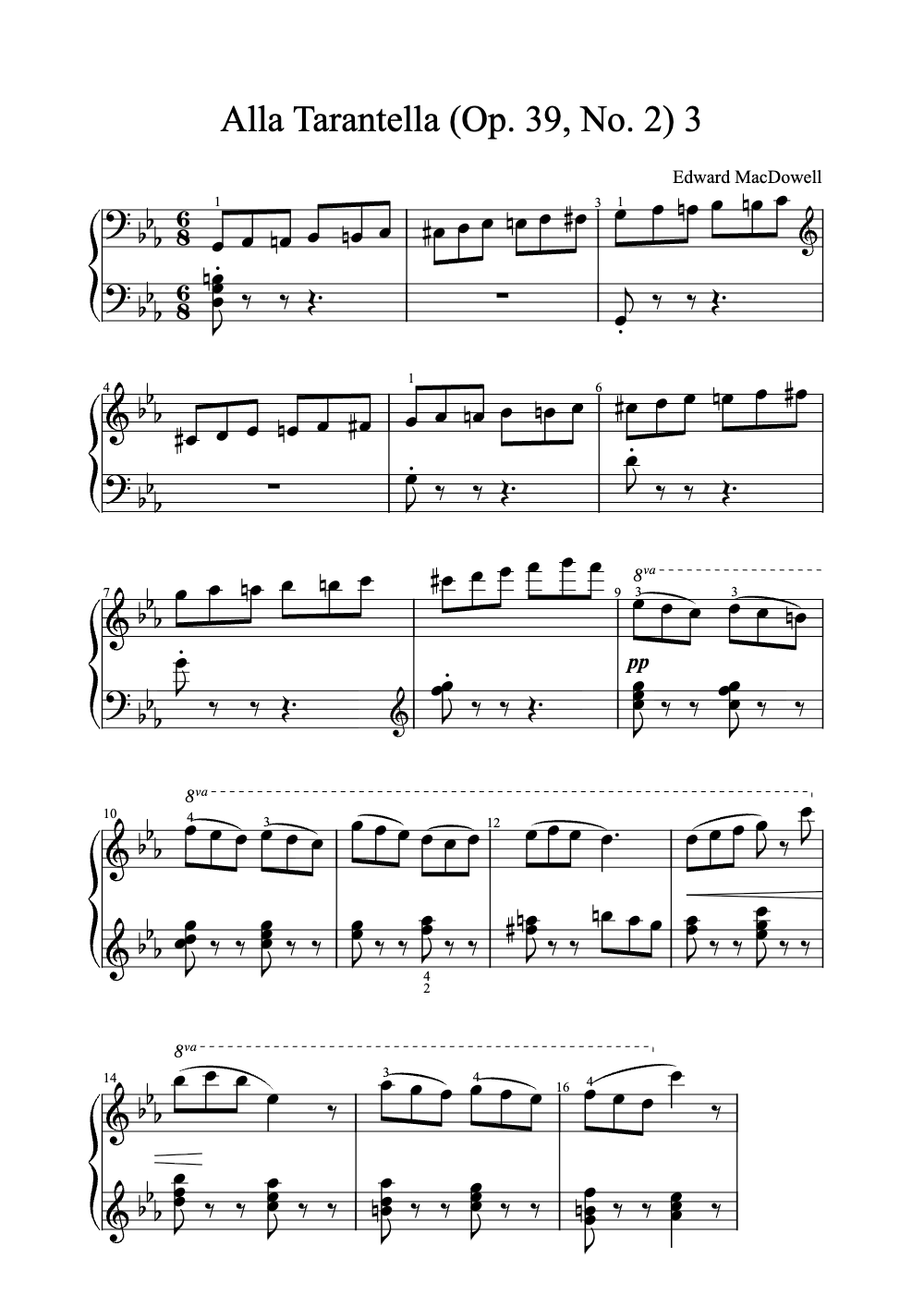Sheet music preview for Alla Tarantella