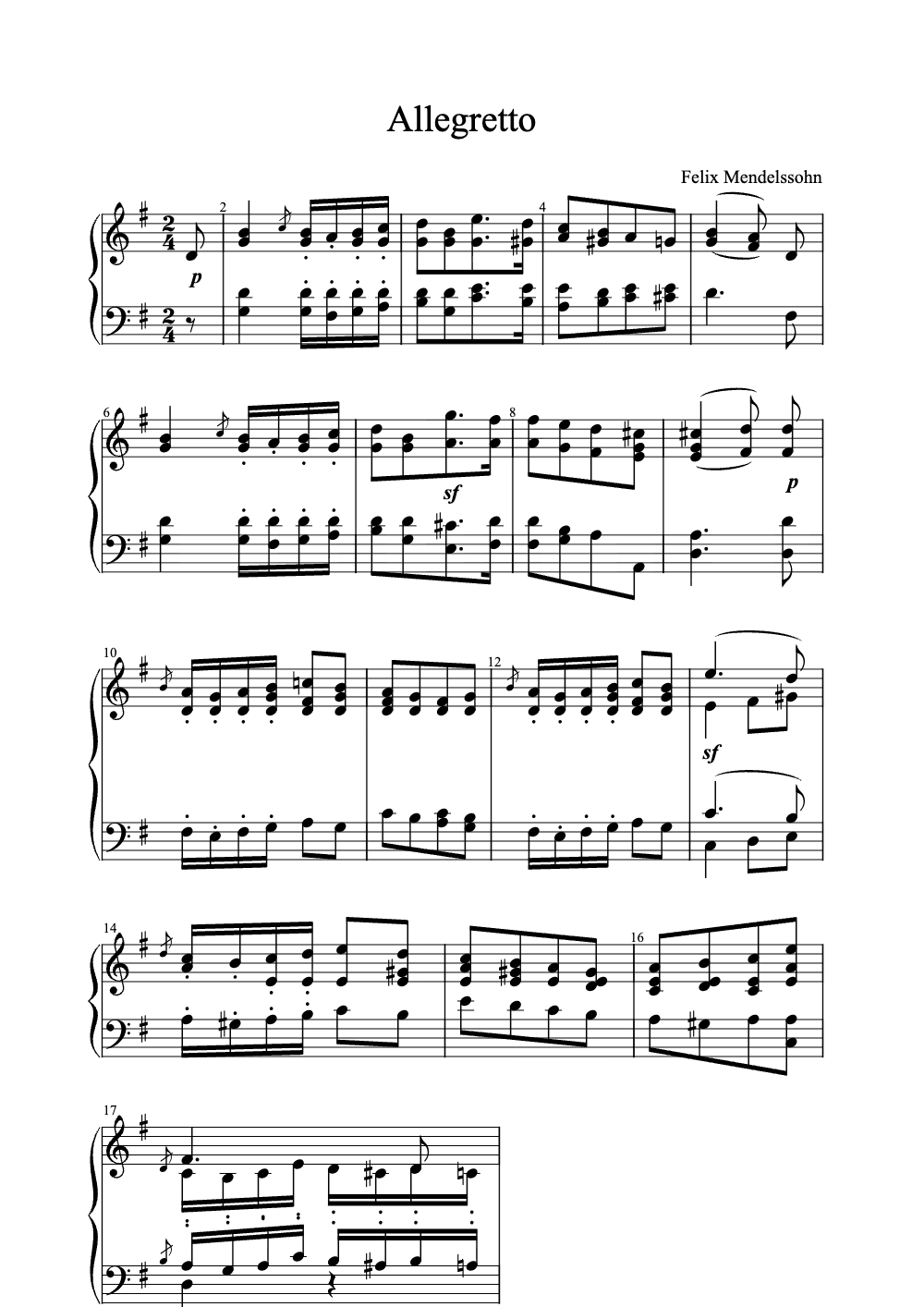 Sheet music preview for Allegretto