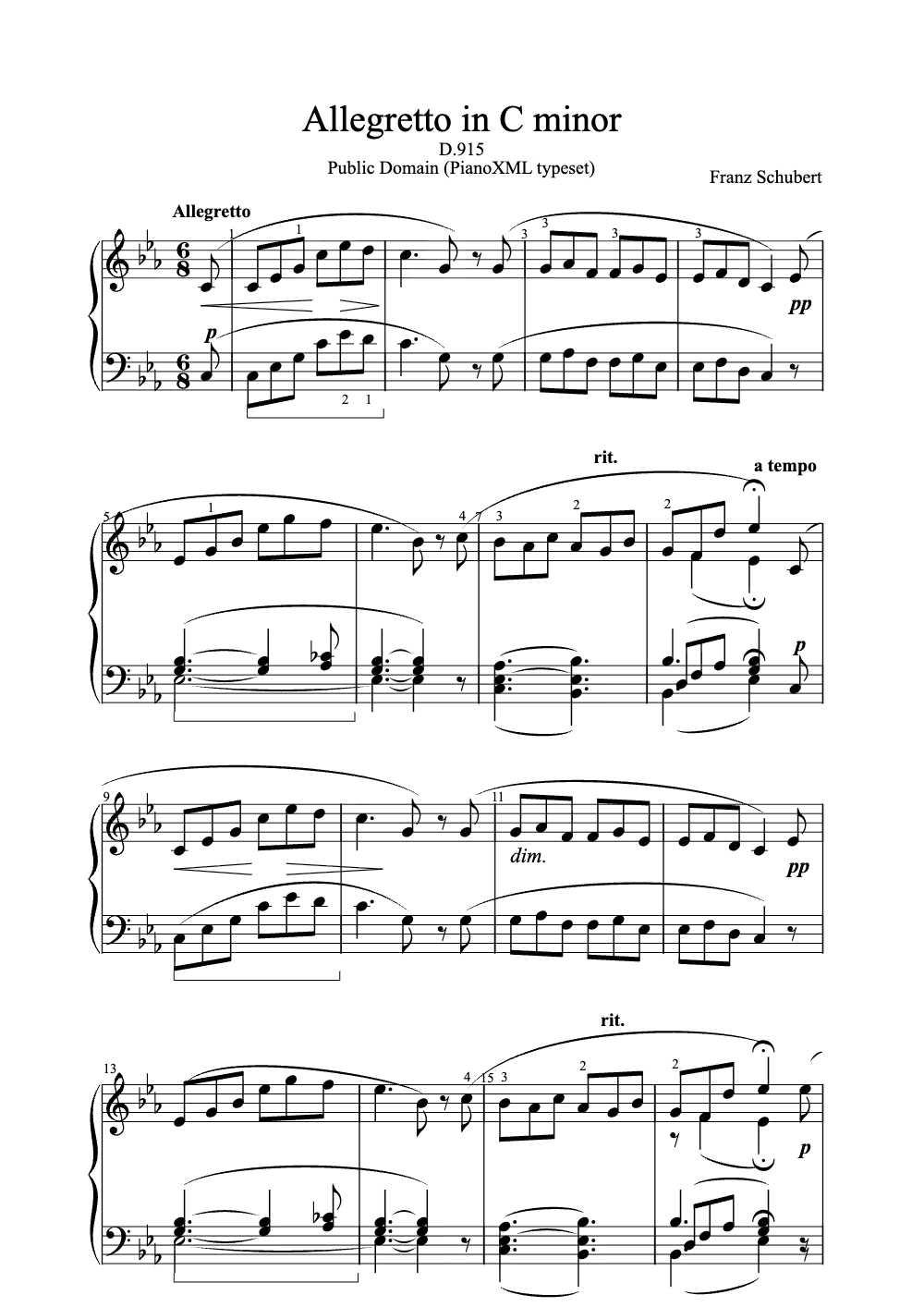 Sheet music preview for Allegretto in C Minor