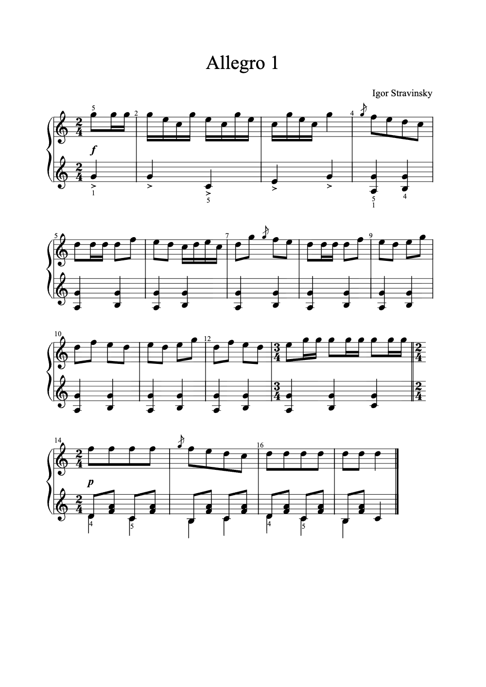 Sheet music preview for Allegro 1
