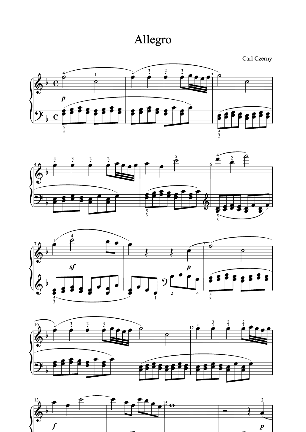 Sheet music preview for Allegro