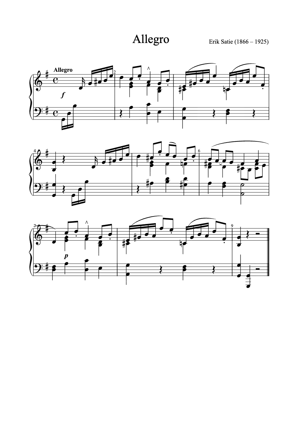 Sheet music preview for Allegro