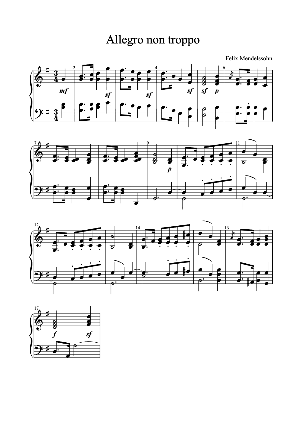 Sheet music preview for Allegro Non Troppo