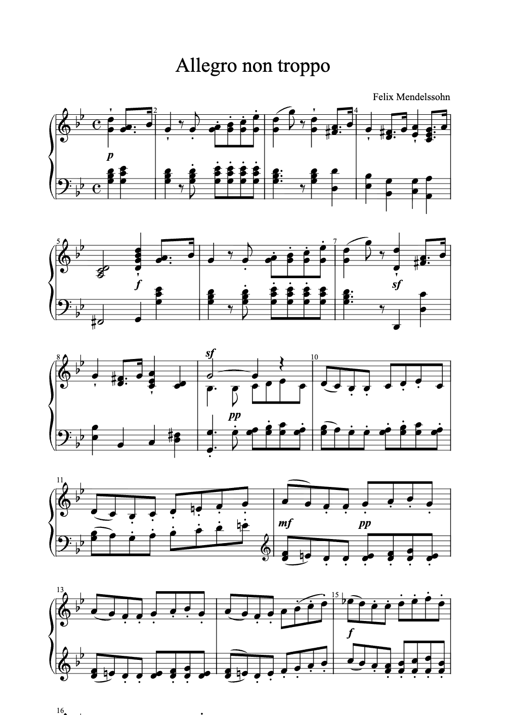 Sheet music preview for Allegro Non Troppo
