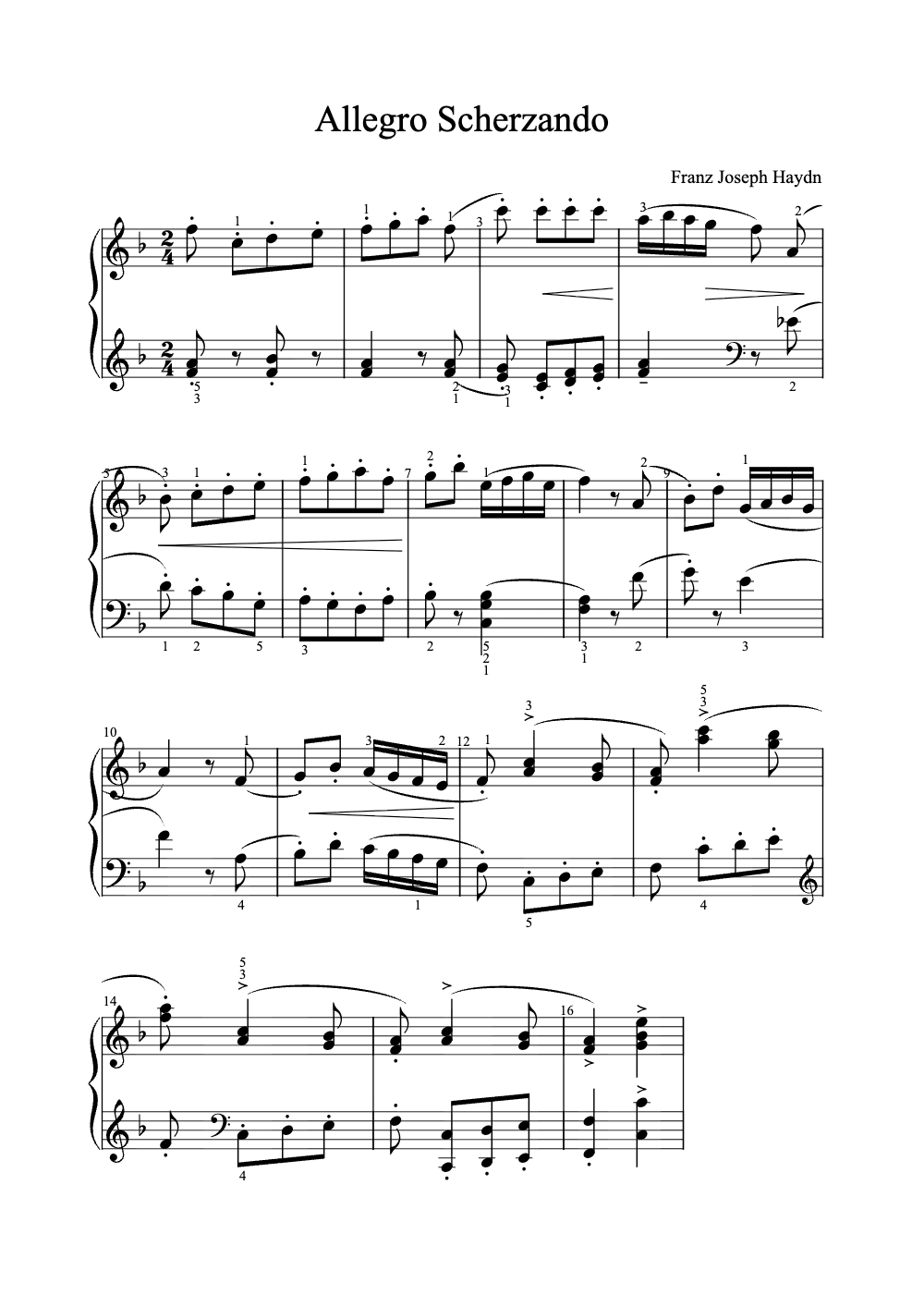 Sheet music preview for Allegro Scherzando
