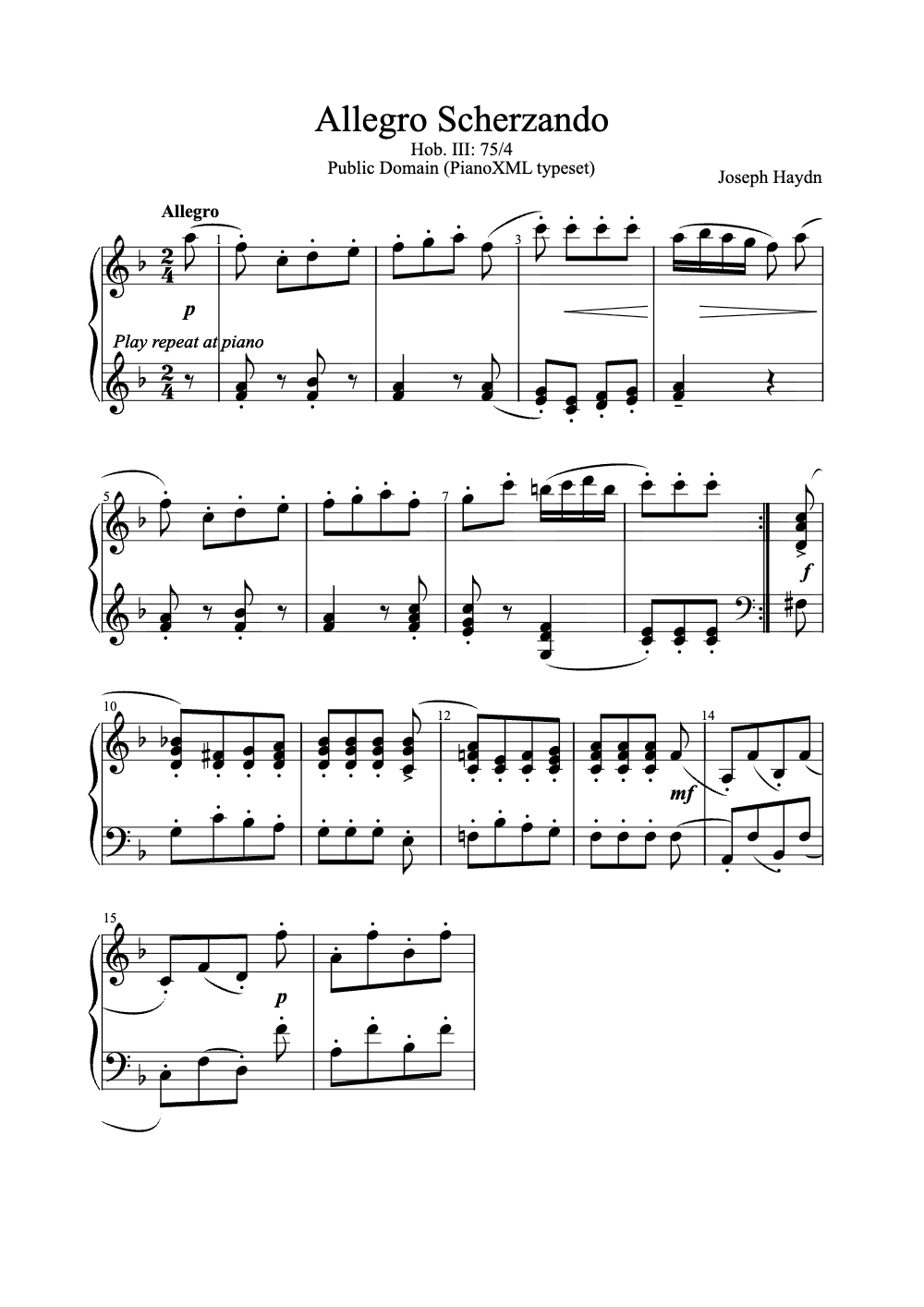 Sheet music preview for Allegro Scherzando