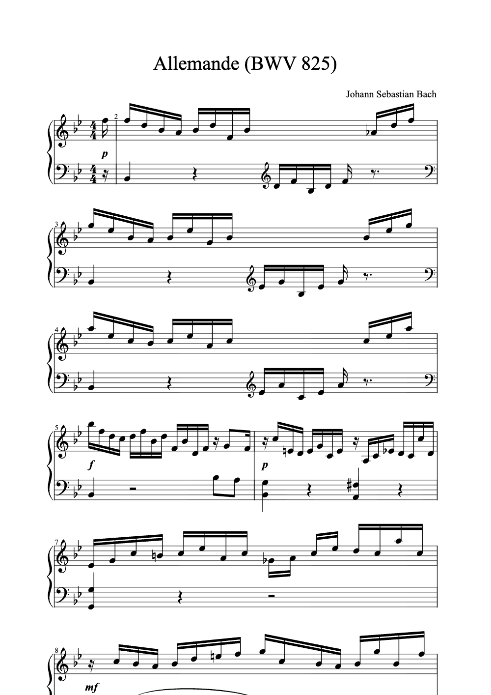 Sheet music preview for Allemande (Bwv 825)