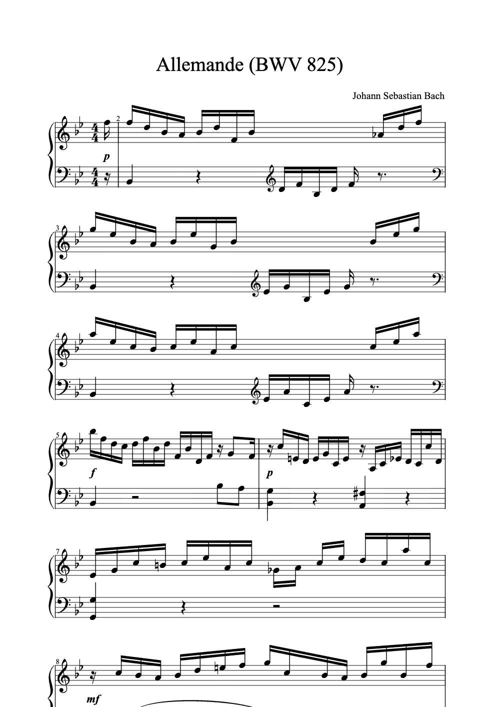 Sheet music preview for Allemande (Bwv 825)
