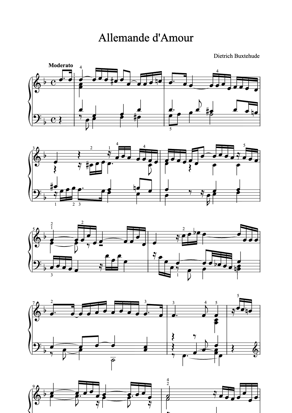 Sheet music preview for Allemande D'Amour