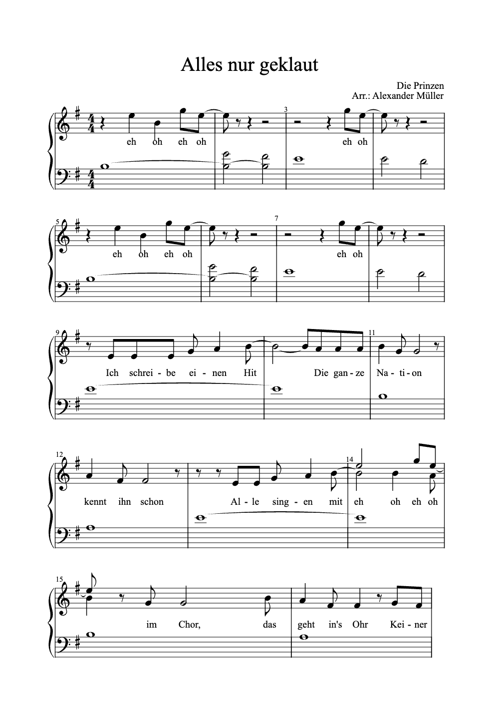 Sheet music preview for Alles Nur Geklaut