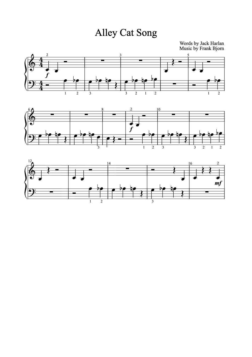 Sheet music preview for Alley Cat Song