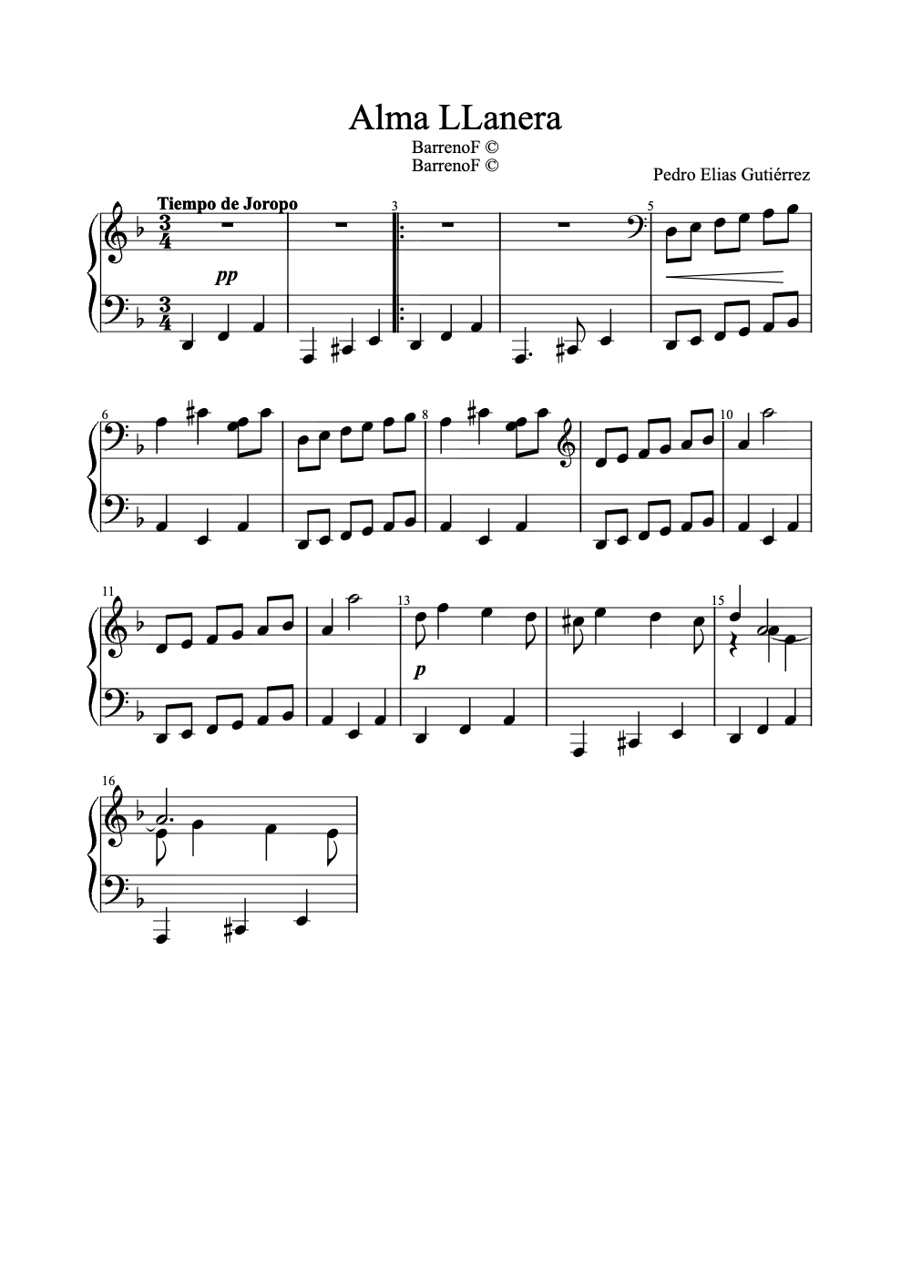 Sheet music preview for Alma Llanera