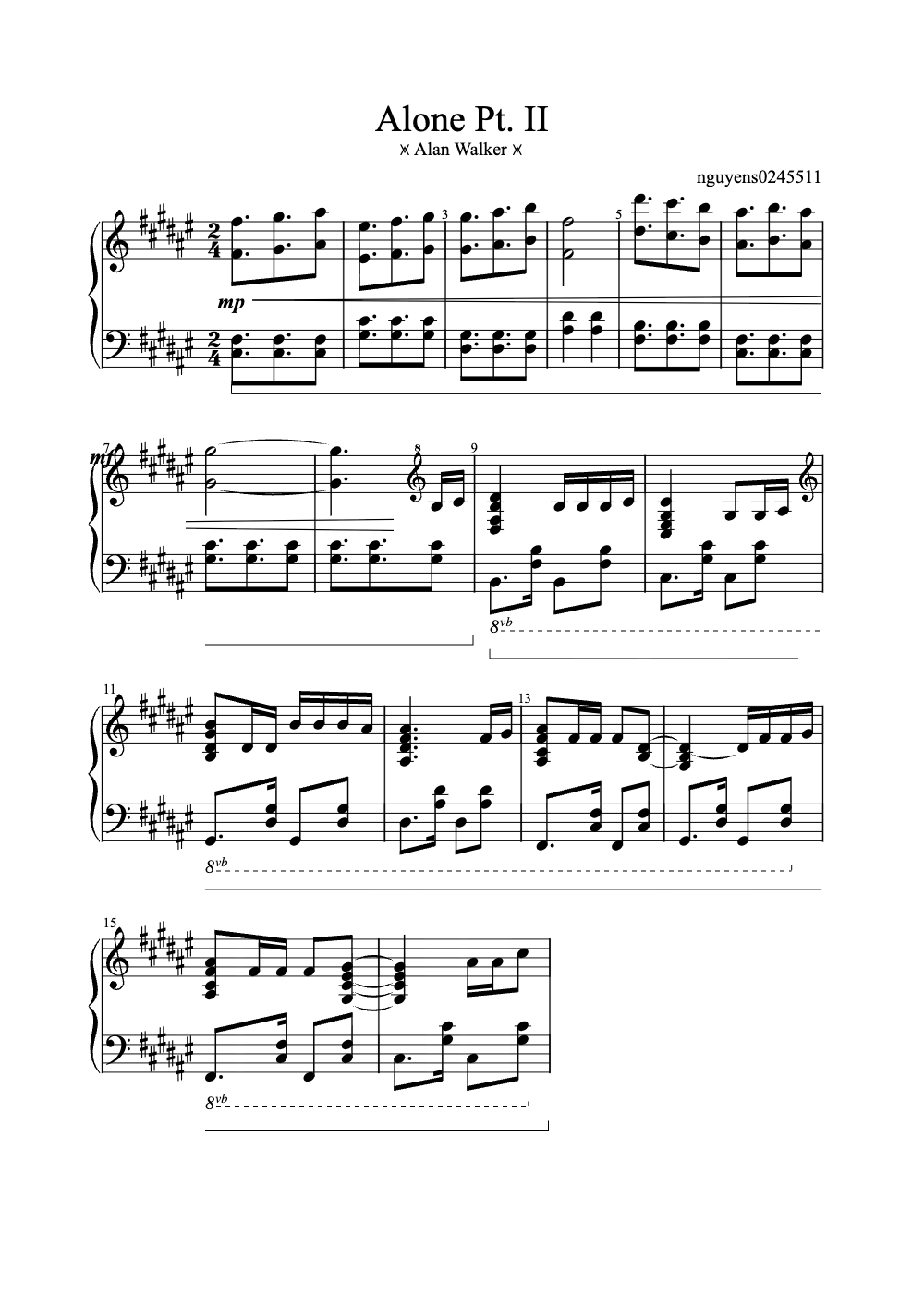 Sheet music preview for Alone Pt. II