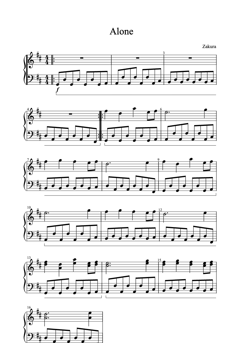 Sheet music preview for Alone