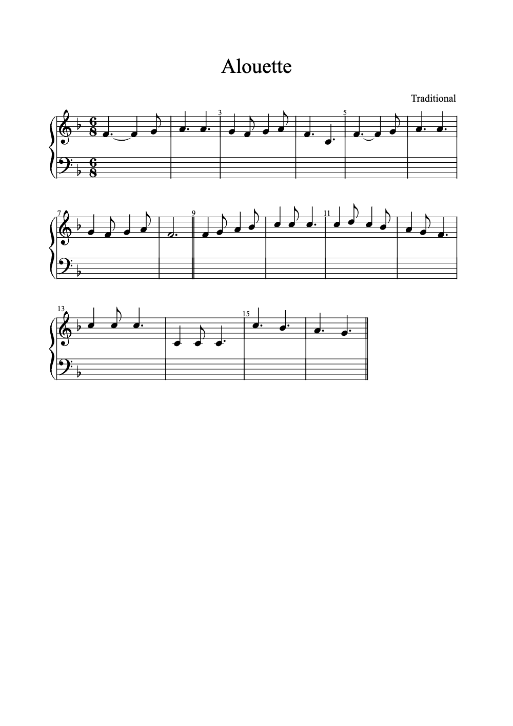 Sheet music preview for Alouette
