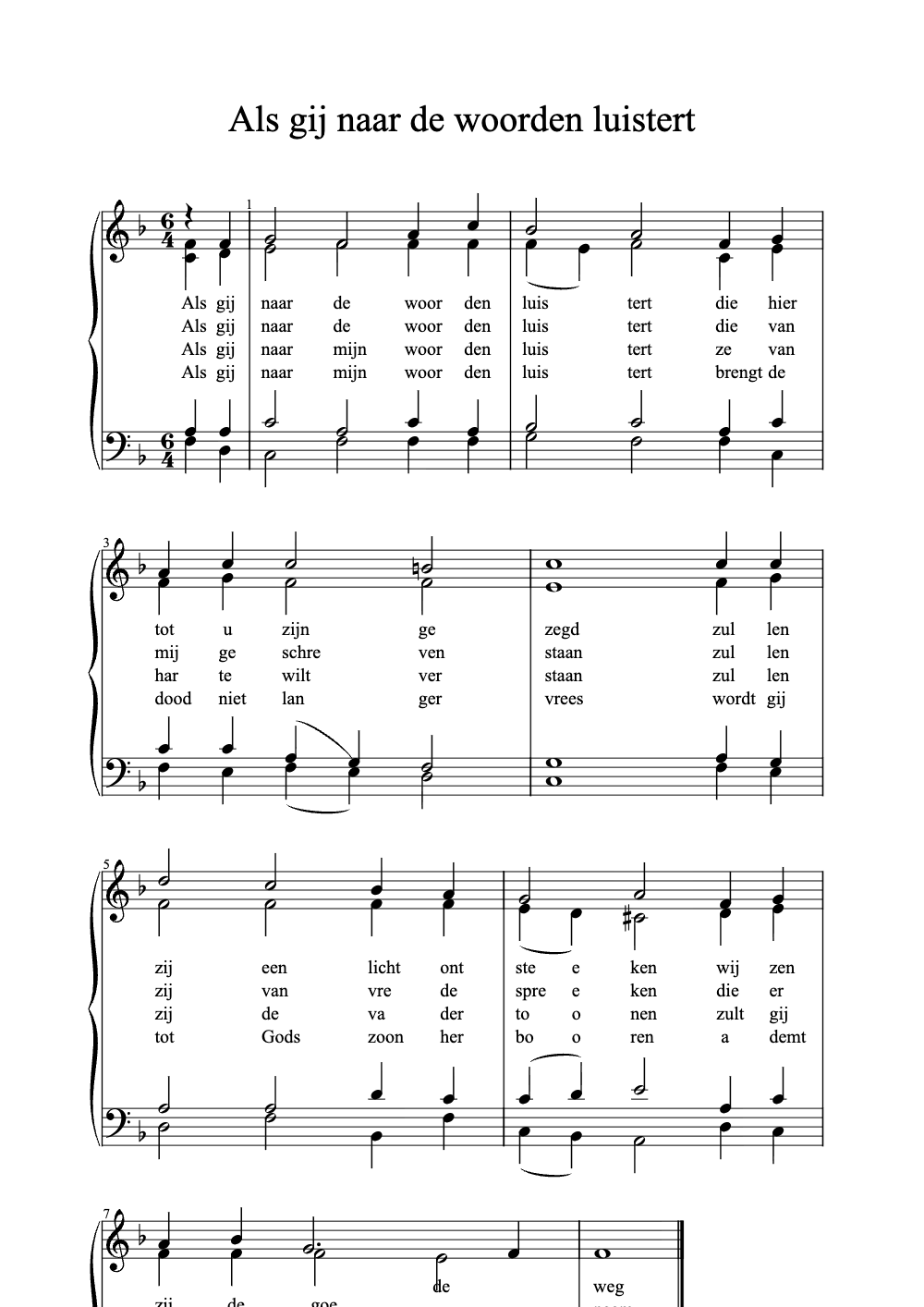 Sheet music preview for Als Gij Naar De Woorden Luistert