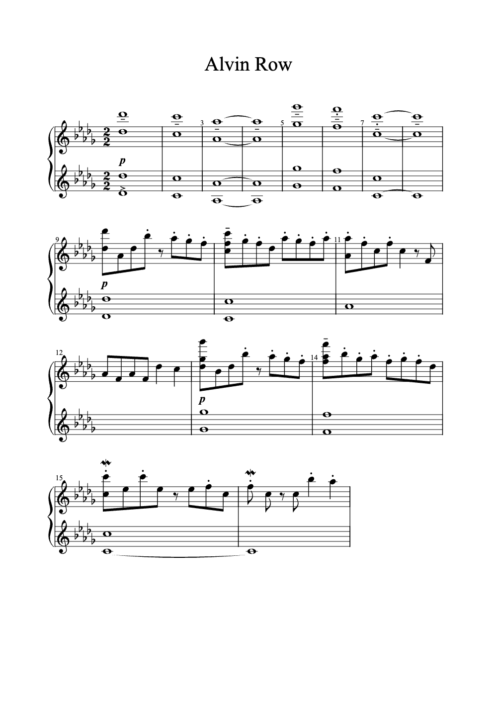 Sheet music preview for Alvin Row