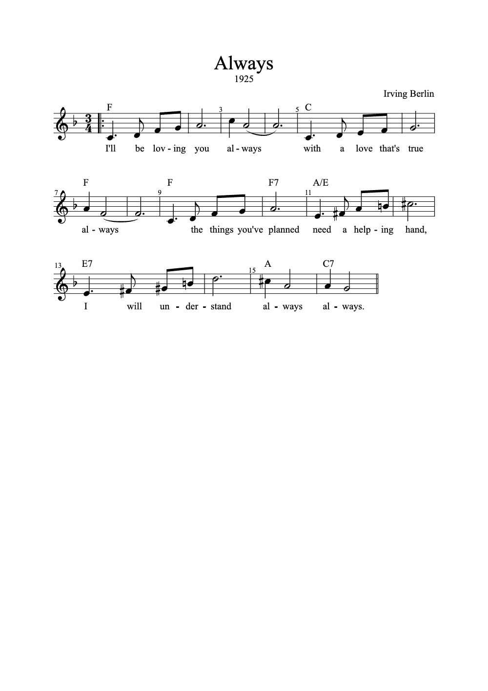 Sheet music preview for Always
