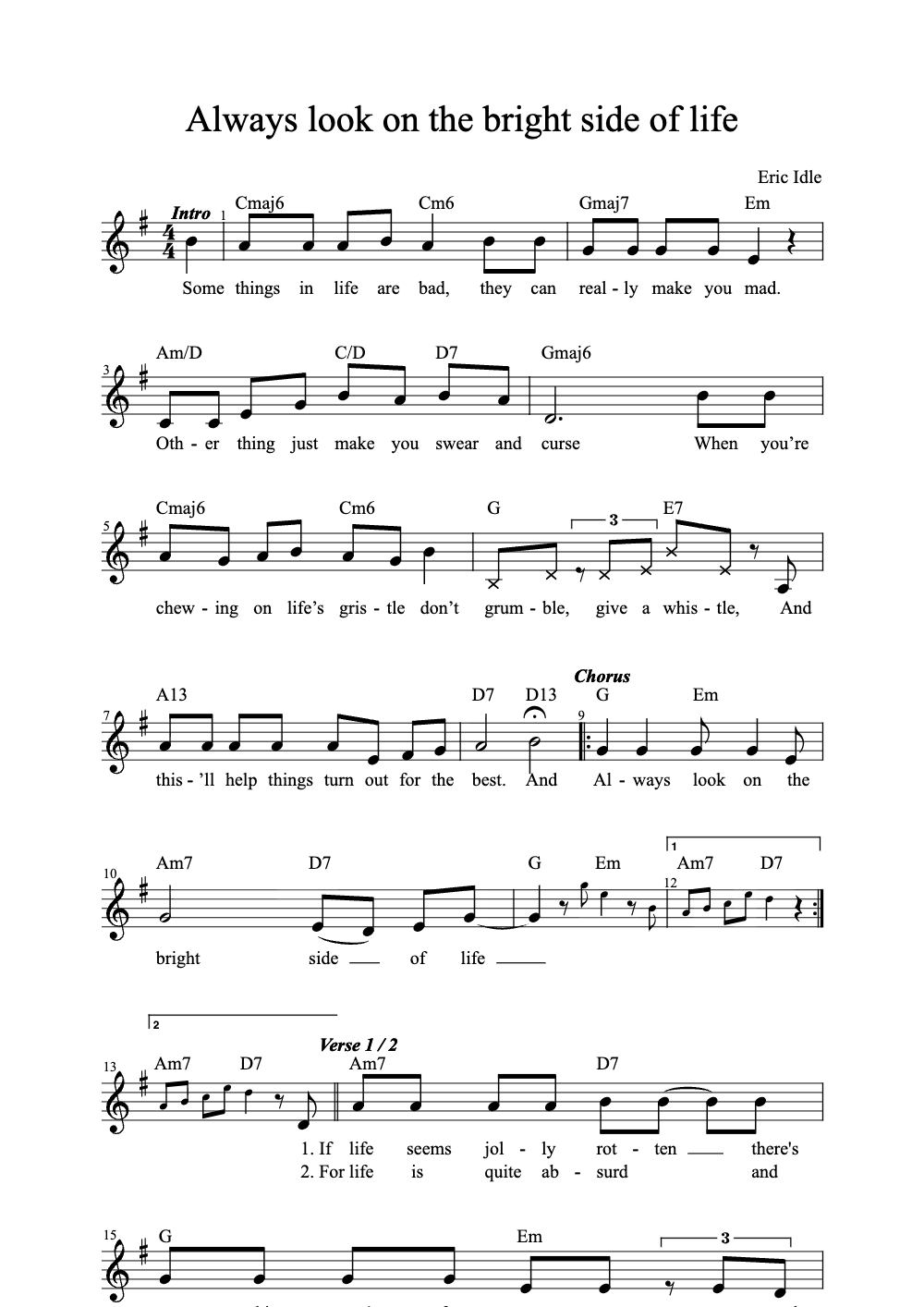 Sheet music preview for Always Look on the Bright Side of Life