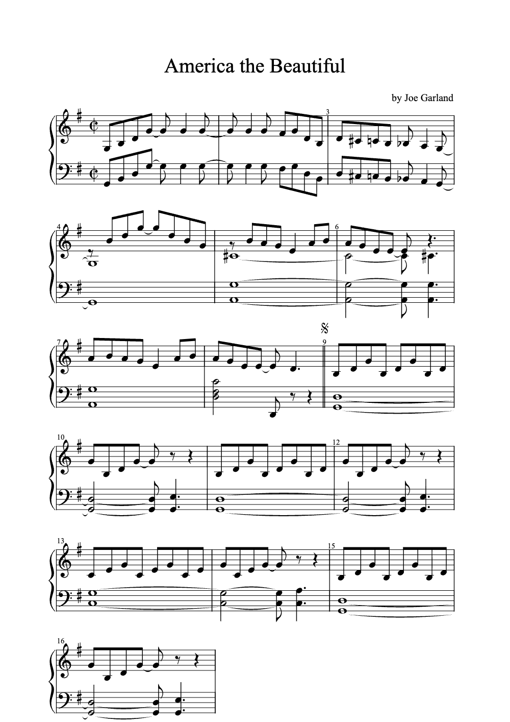 Sheet music preview for America the Beautiful
