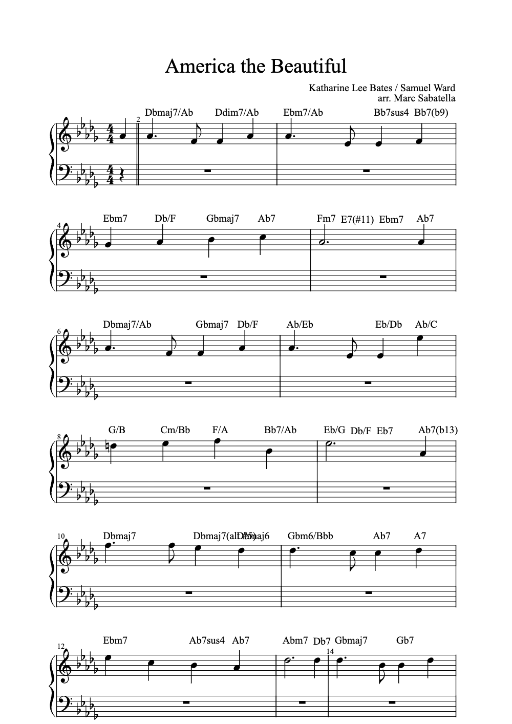 Sheet music preview for America the Beautiful