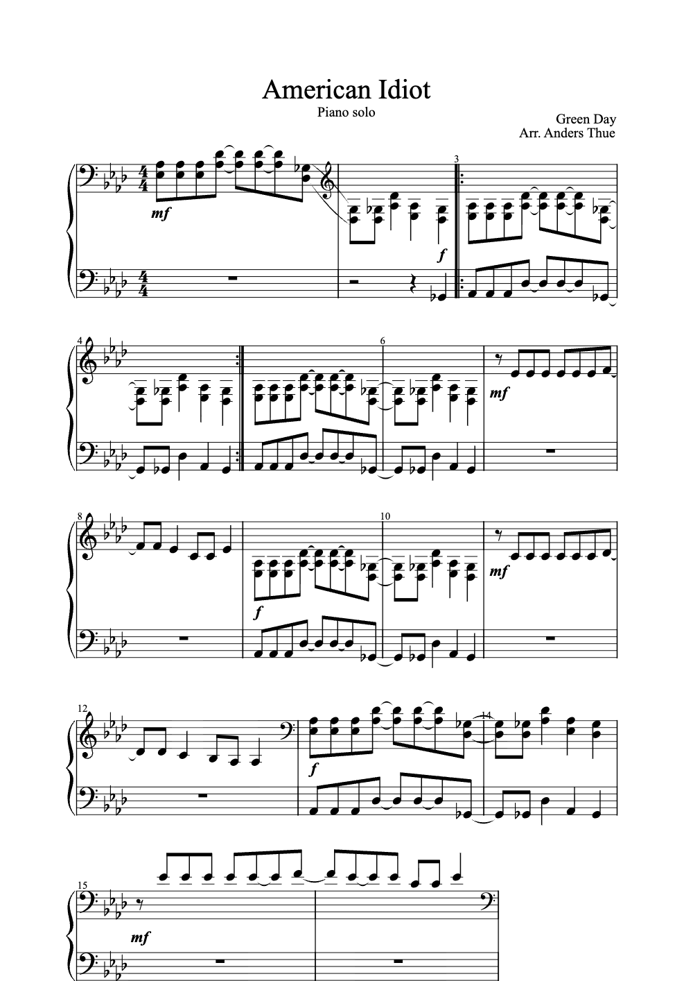 Sheet music preview for American Idiot