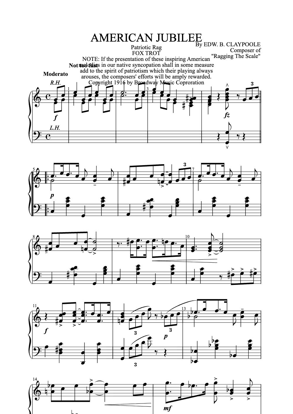 Sheet music preview for American Jubilee