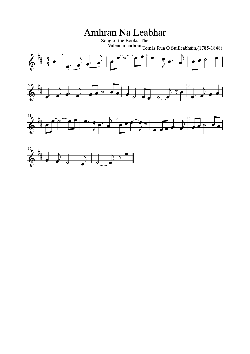 Sheet music preview for Amhrán Na Leabhar