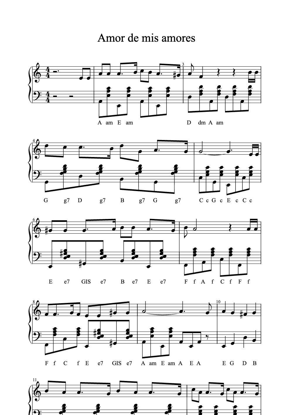 Sheet music preview for Amor de Mis Amores