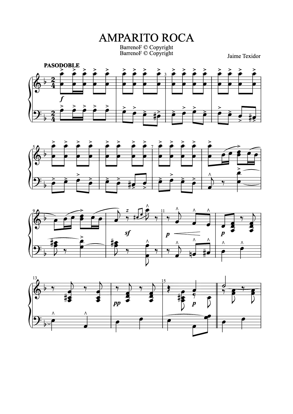 Sheet music preview for Amparito Roca