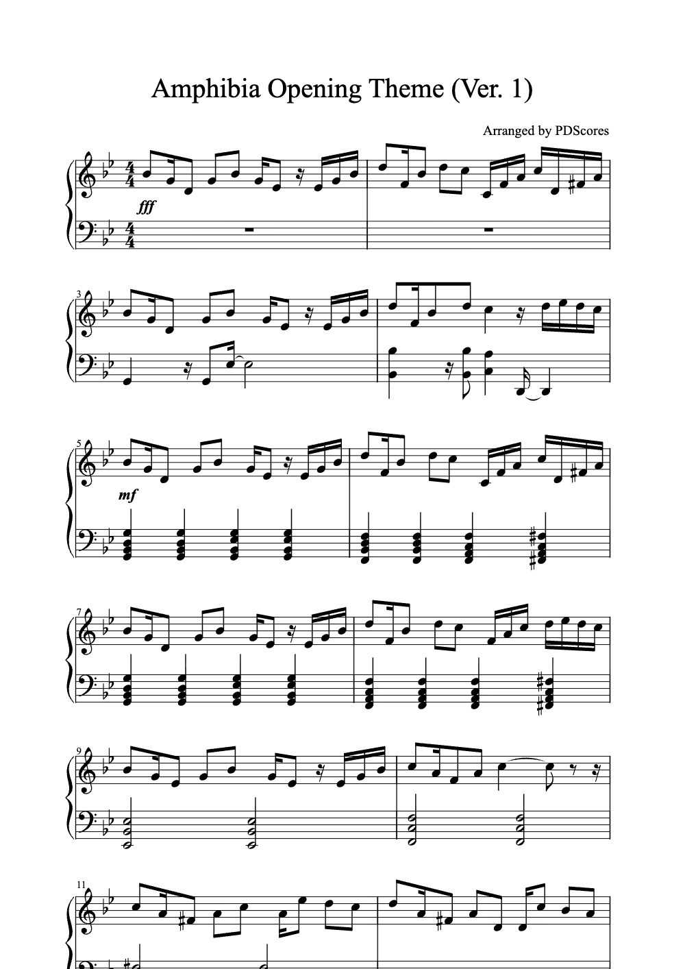 Sheet music preview for Amphibia Opening Theme