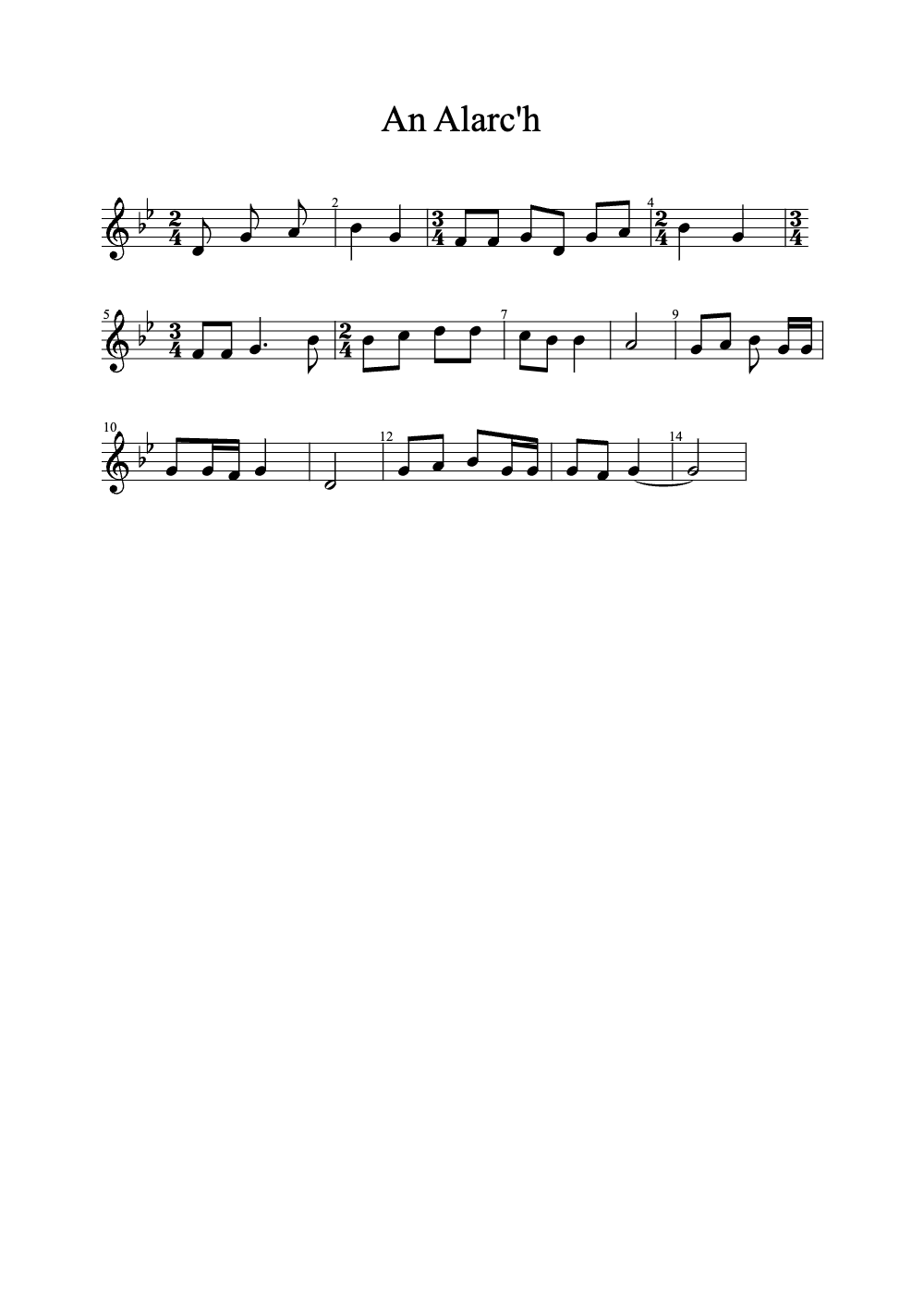 Sheet music preview for An Alarc'h