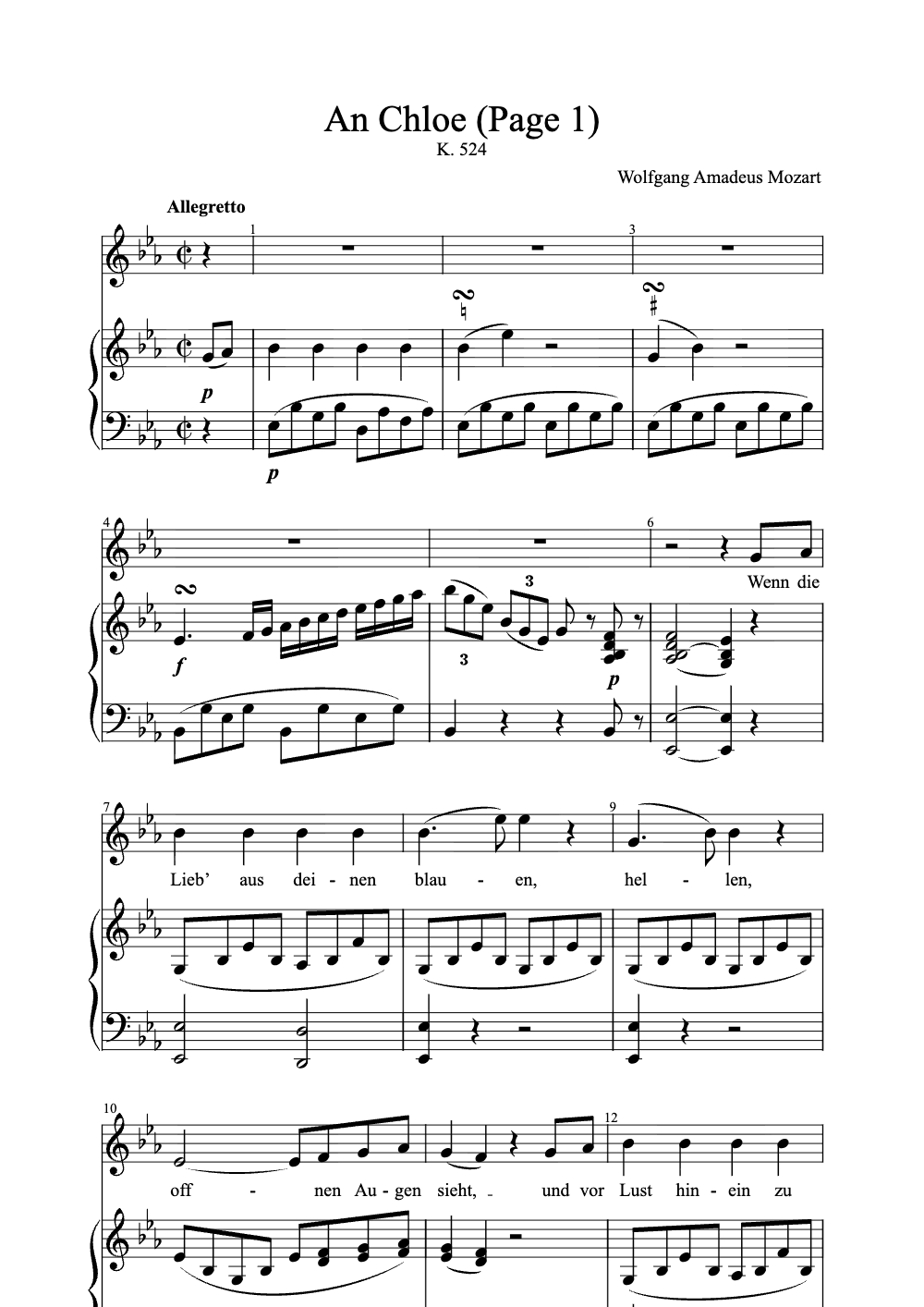 Sheet music preview for An Chloe